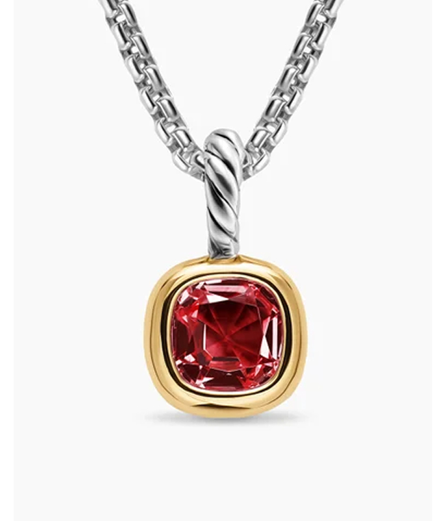 Mini Cushion Cut AmuletSterling Silver with 14K Yellow Gold and Rhodolite Garnet, 5.5mm