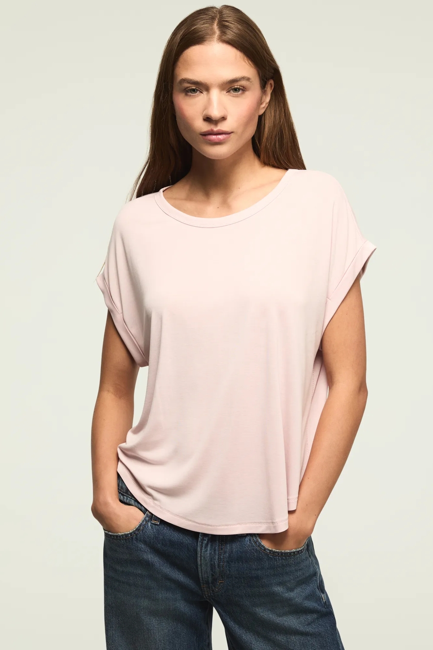 Image of Lucky Brand Short Sleeve Sandwash Dolman Tee - Women's Clothing Tops Shirts Tee Graphic T Shirts in Bright White