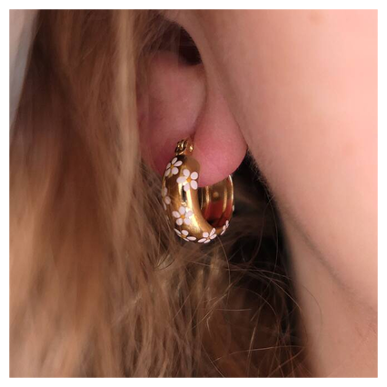 Daisy Flower 18ct Gold Plated Huggie Hoop Earrings