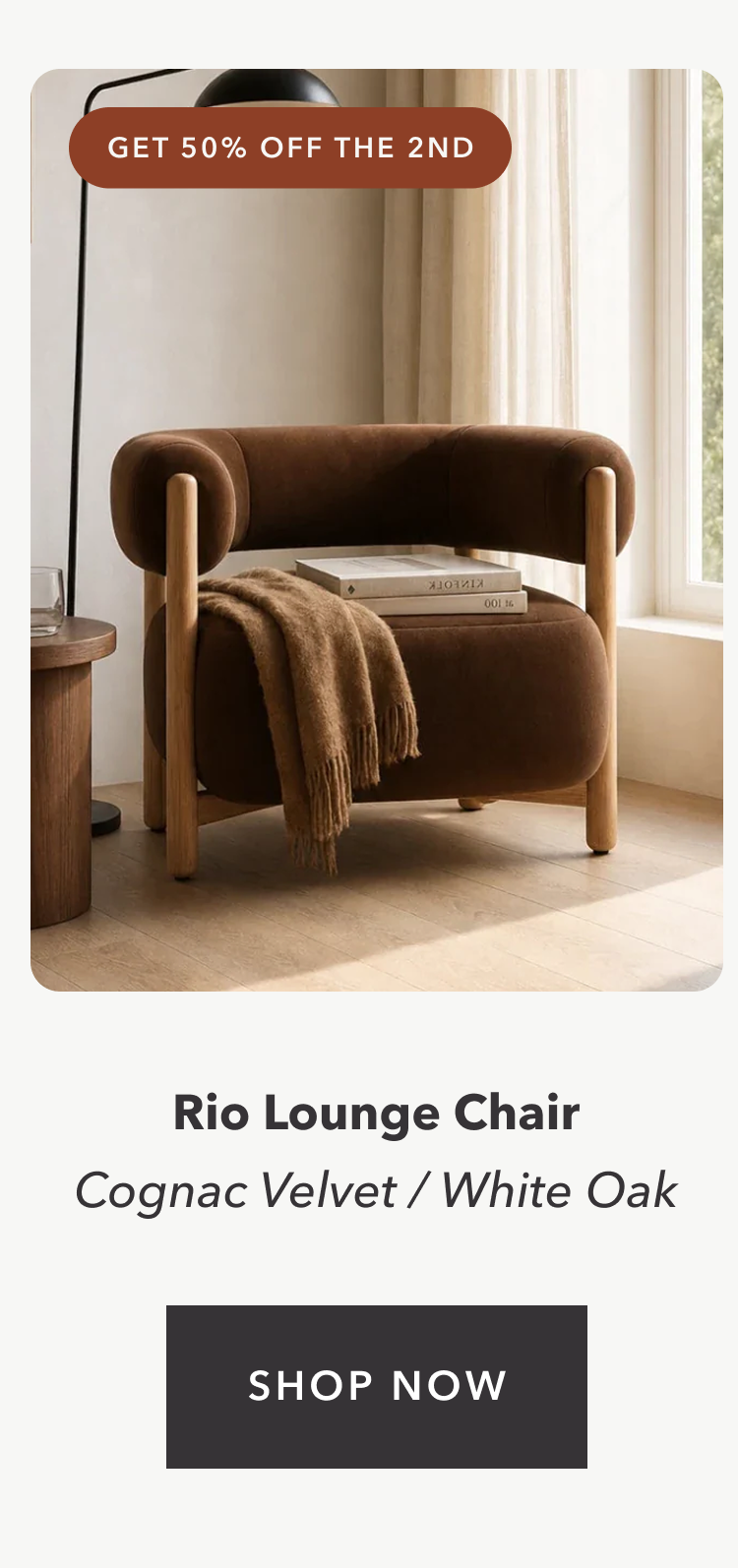 Rio Lounge Chair Cognac Velvet / White Oak