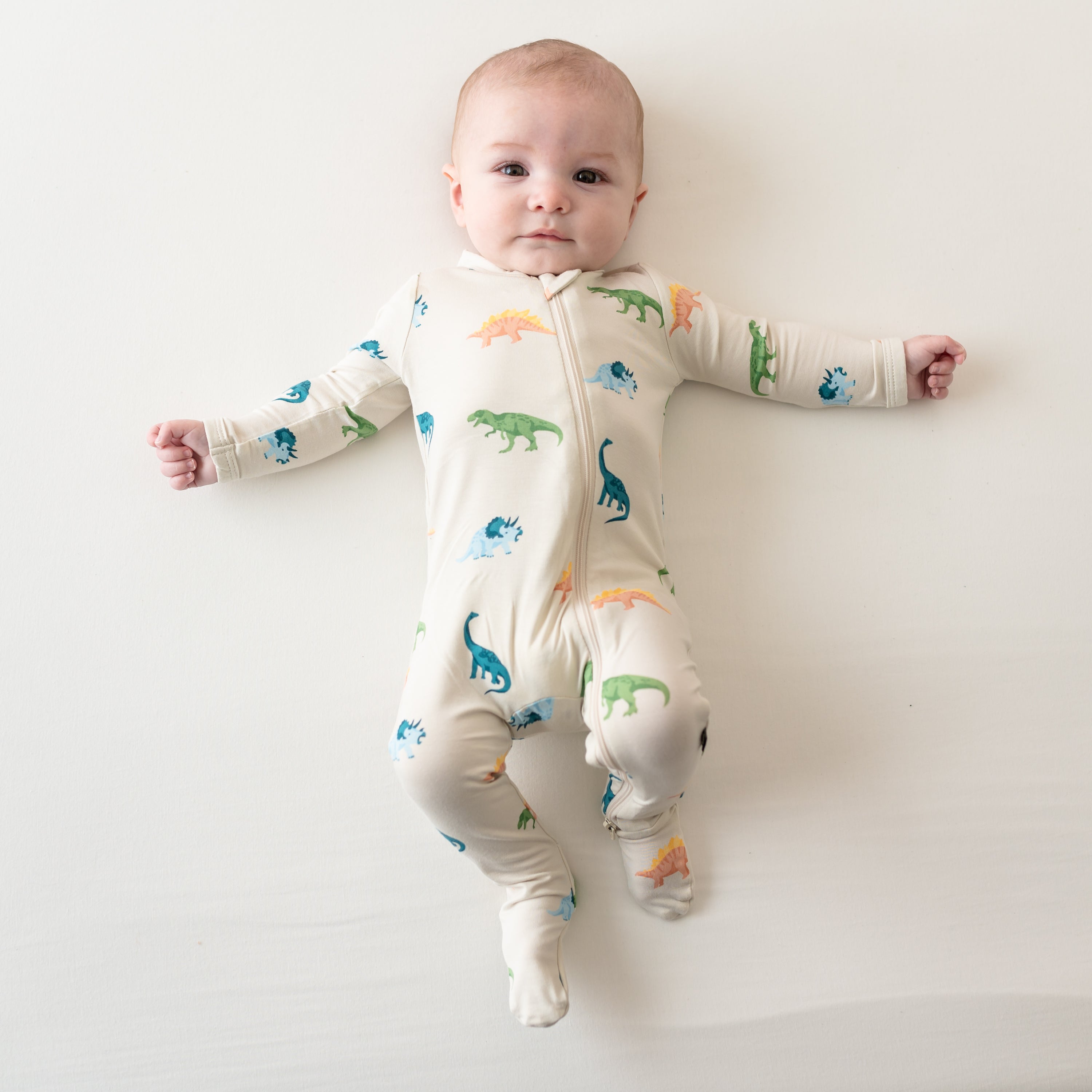 Image of Zippered Footie in Ecru Roar
