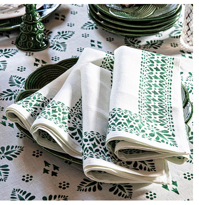 Juliska Iberian Border Updated Traditional Evergreen Linen Napkin