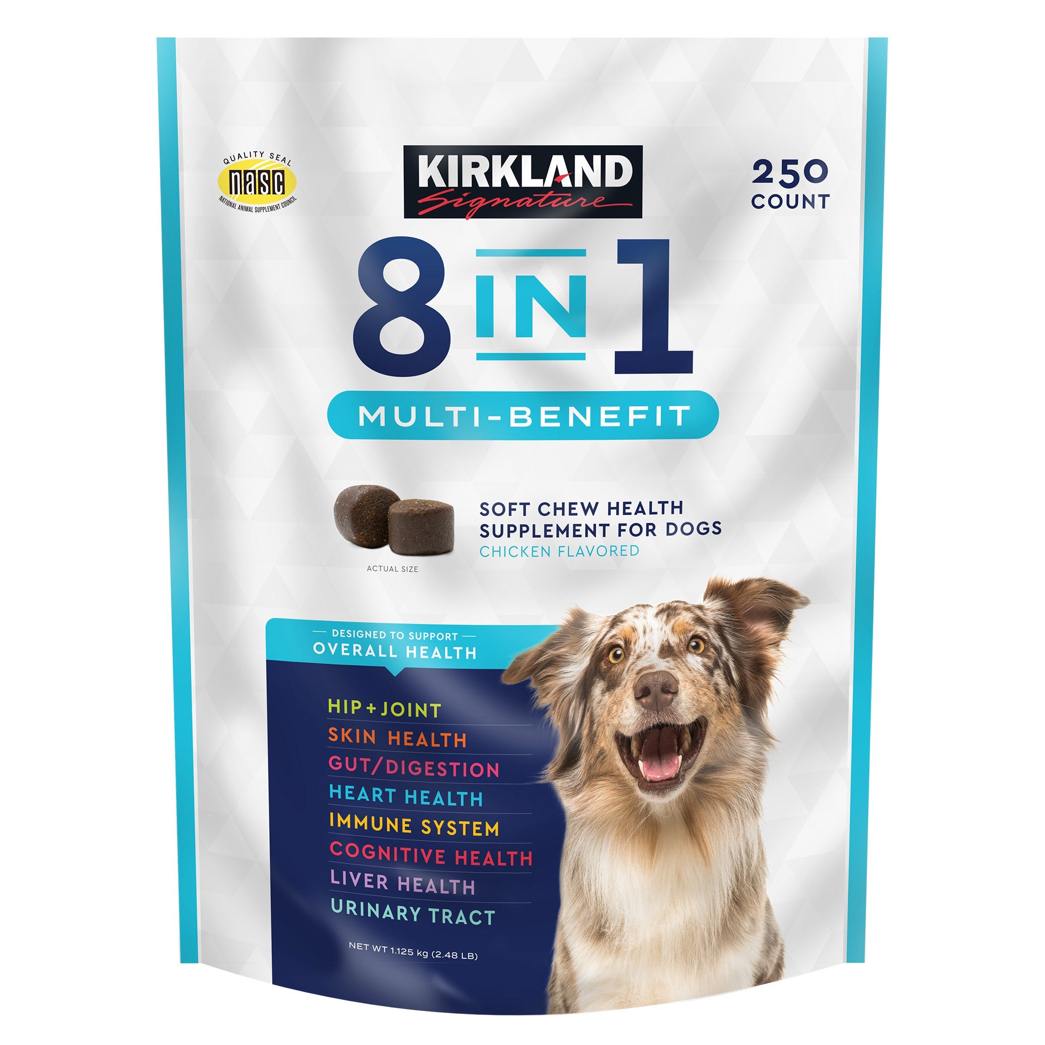 Kirkland Signature 8-In-1 Multi-Benefit Soft Chews For Dogs, 250-Count