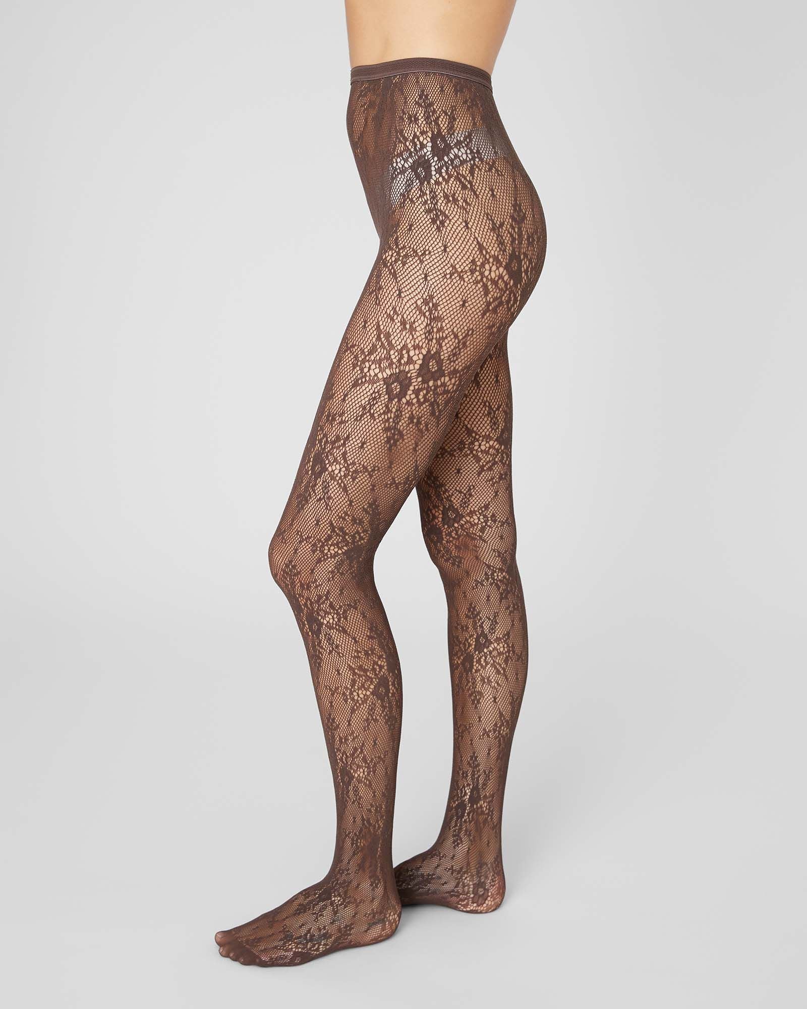 Rosa Lace Tights Dark Brown
