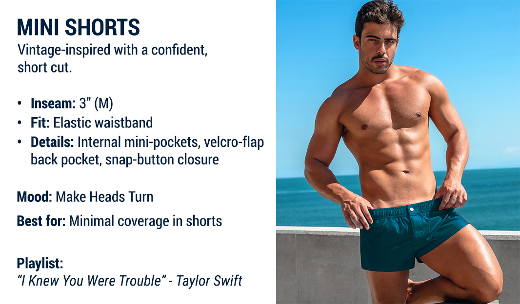 DC2 Shorts Fit Guide — model wearing Chic Teal Mini Shorts featuring a vintage-inspired short cut and 3-inch inseam.