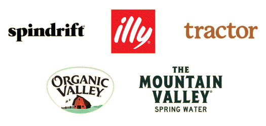 Organic Valley, Poppi, Spindrift, Rummo Pasta, Yerba Madre, Mountain Valley, Lakewood Juice, Illy Coffee, Dose, Birdman, True Sea Moss, Vive Organic, Elevate, Tractor
