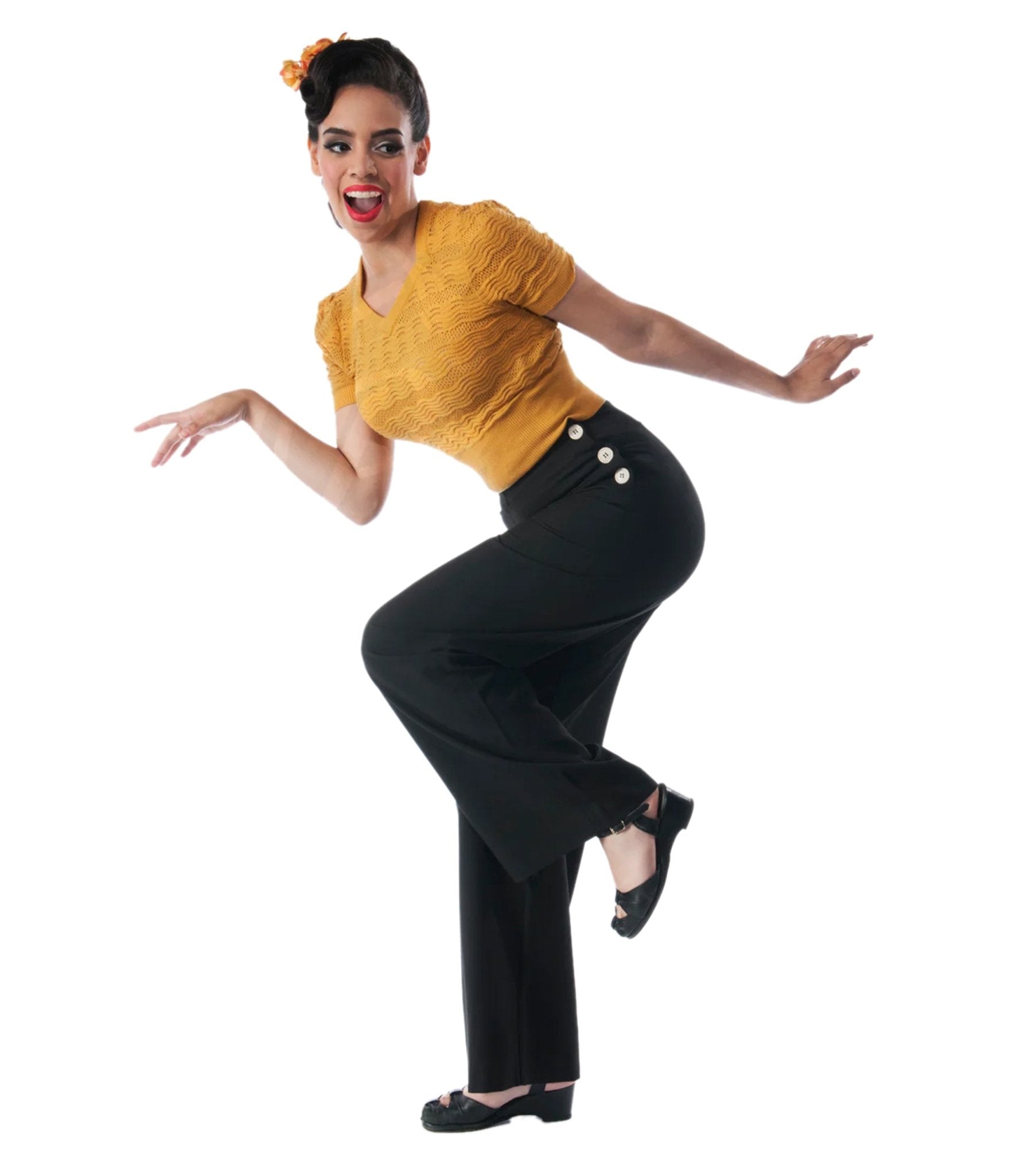 Image of Pretty Retro Black 1940s Wide Leg Trousers