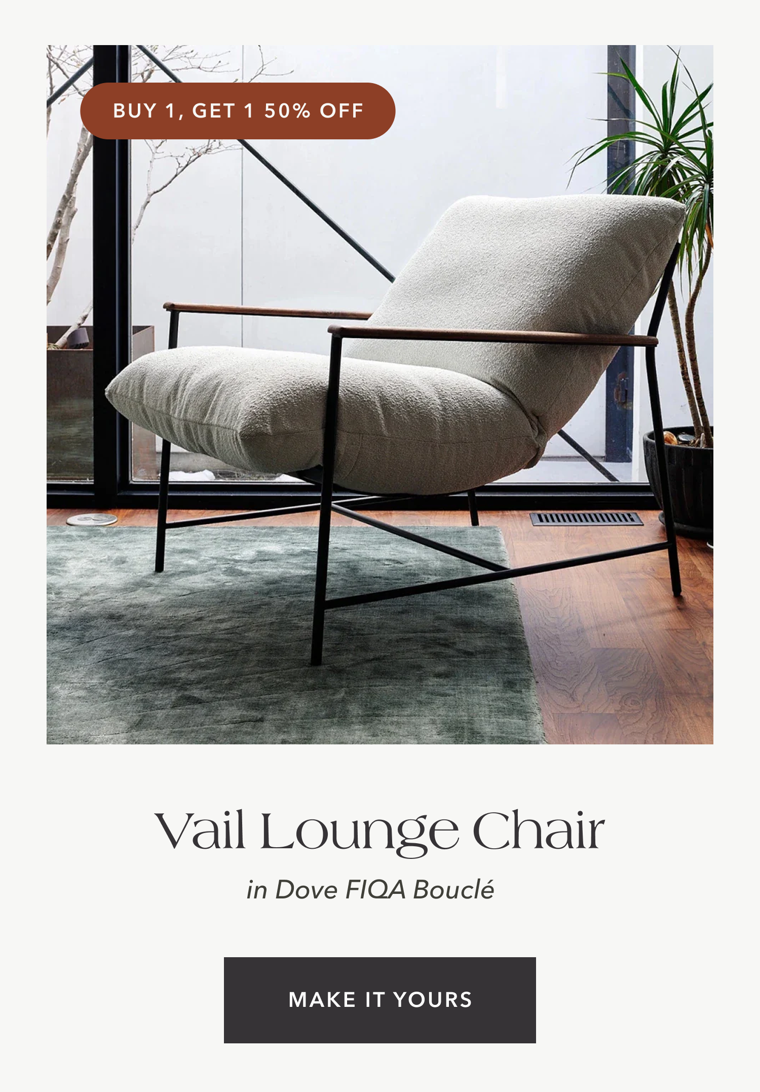 Vail Lounge Chair in Dove FIQA Bouclé