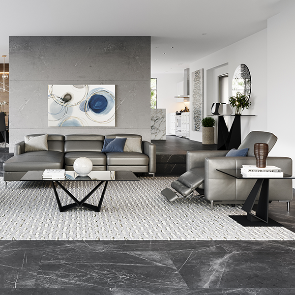 Reno Reclining Sectional with One Arm Chair - Slate