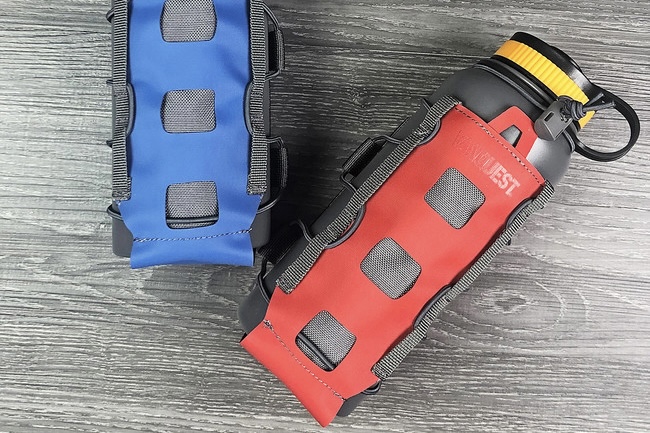 HYDRA bottle holder in Blue and Red, 32oz bottle shown.