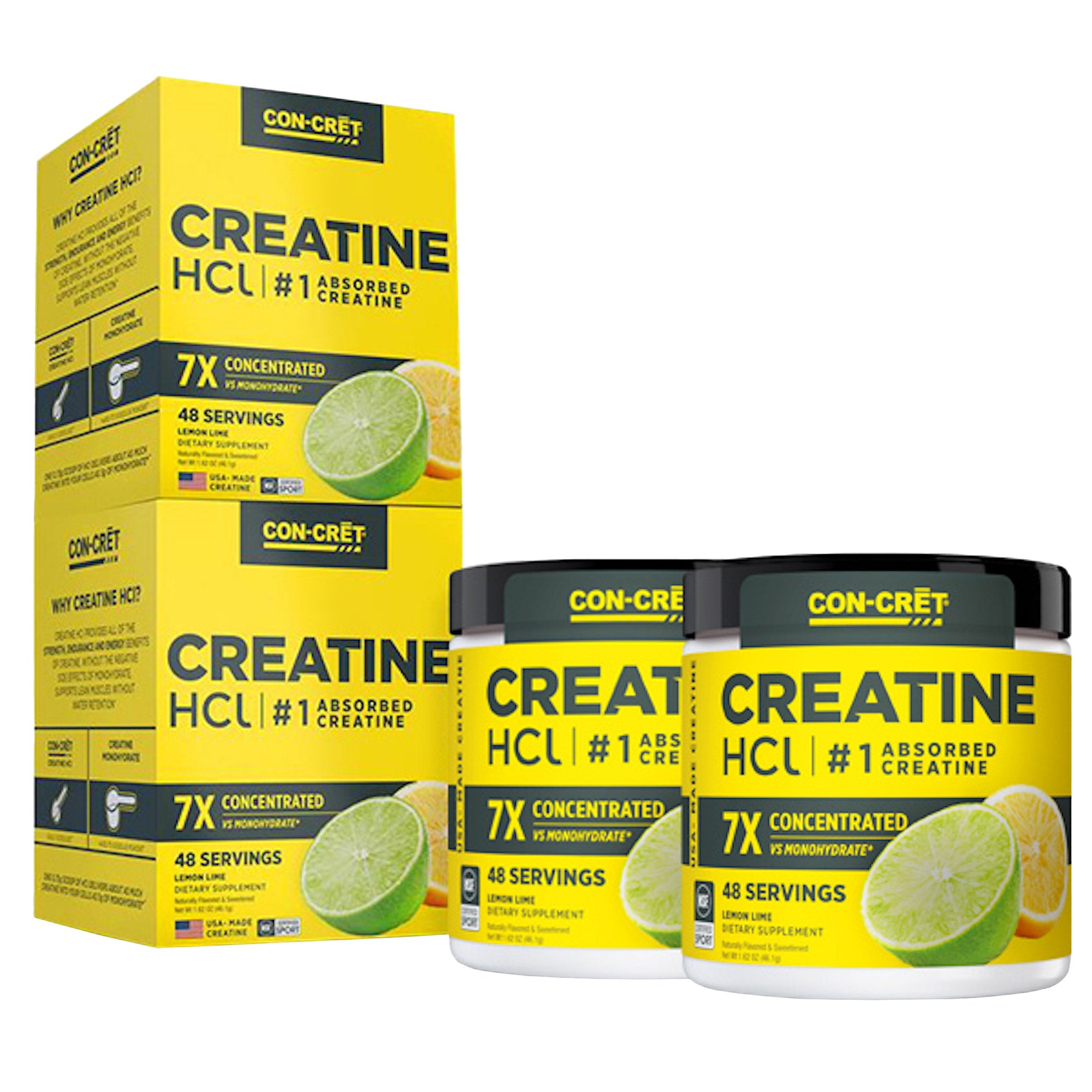 CON-CRET Creatine HCl Flavored Powder, Lemon Lime, 1.62 oz, 2-Pack