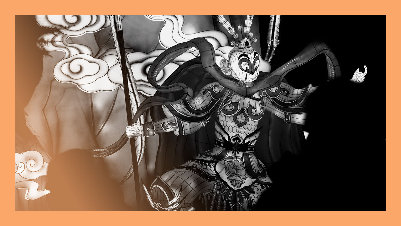 Sun Wukong, the King of monkeys in the Chinese mythology at a lantern festival