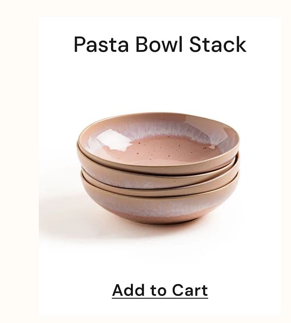 Stack of three pasta bowls in soft pink tones with speckled design.