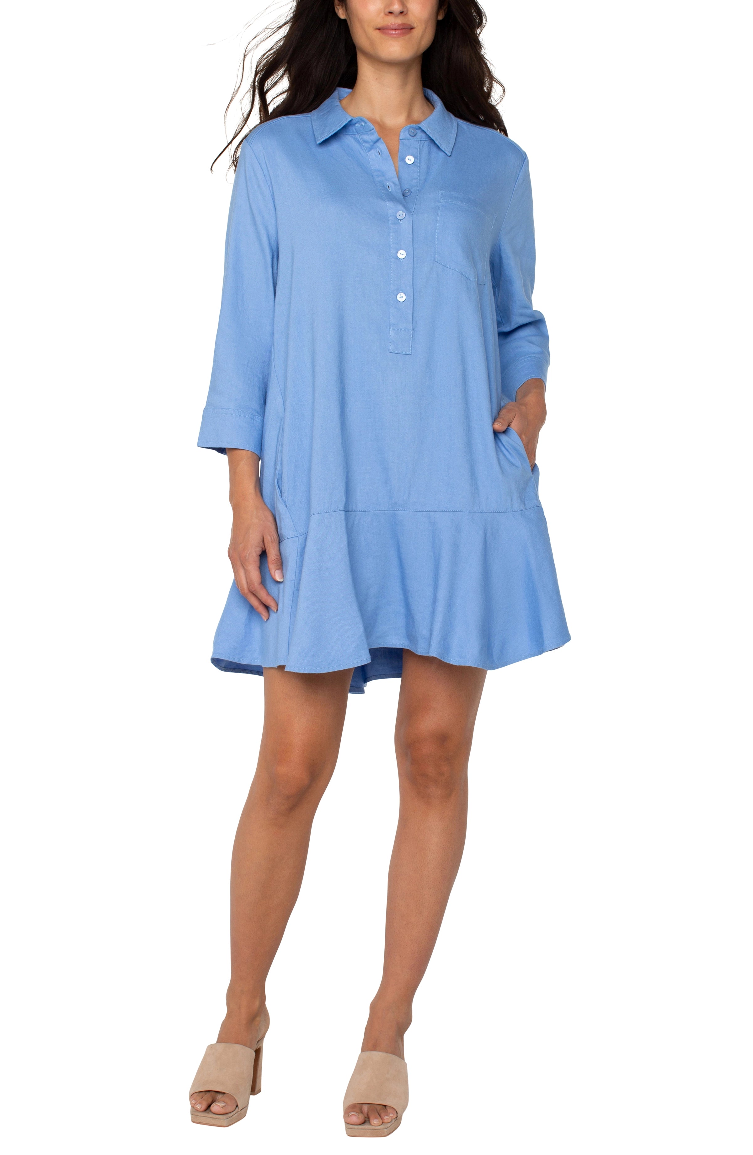 Image of SHIRT DRESS WITH FLOUNCE HEM