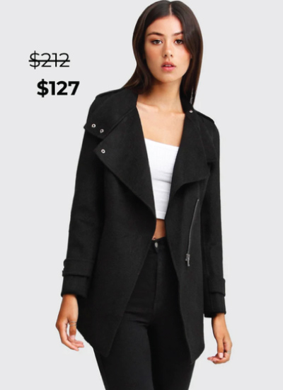 Bad Girl Wool Blend Moto Coat - Black