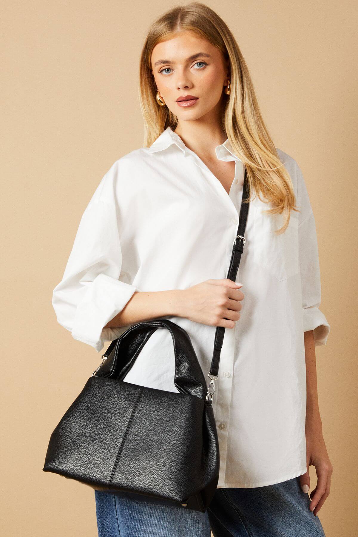 Penny Faux Leather Grab Bag With Adjustable strap