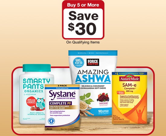 Buy 5 or more, save $30 of qualifting items.