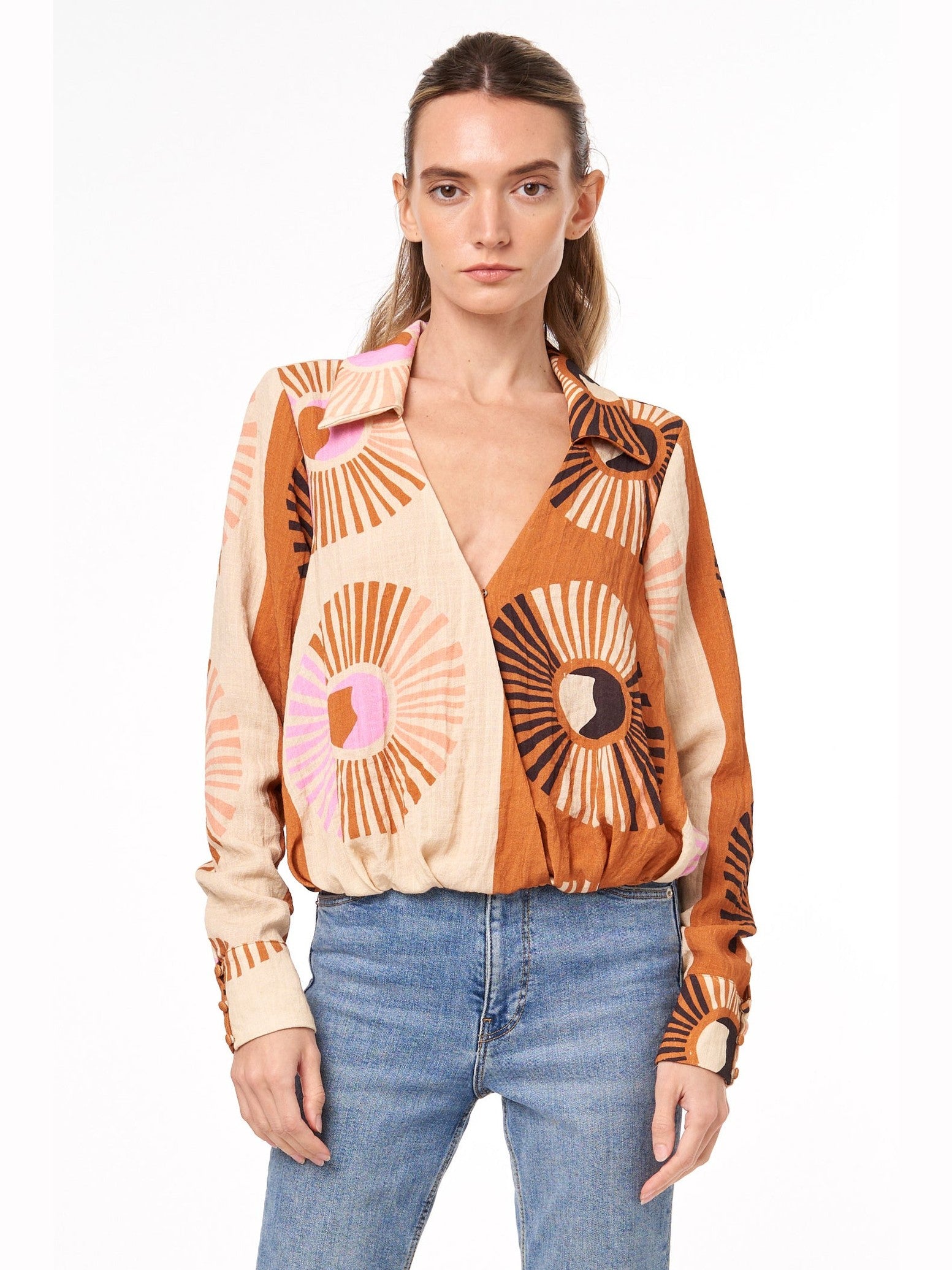 Image of Stacia Printed Surplice Long Sleeve Top