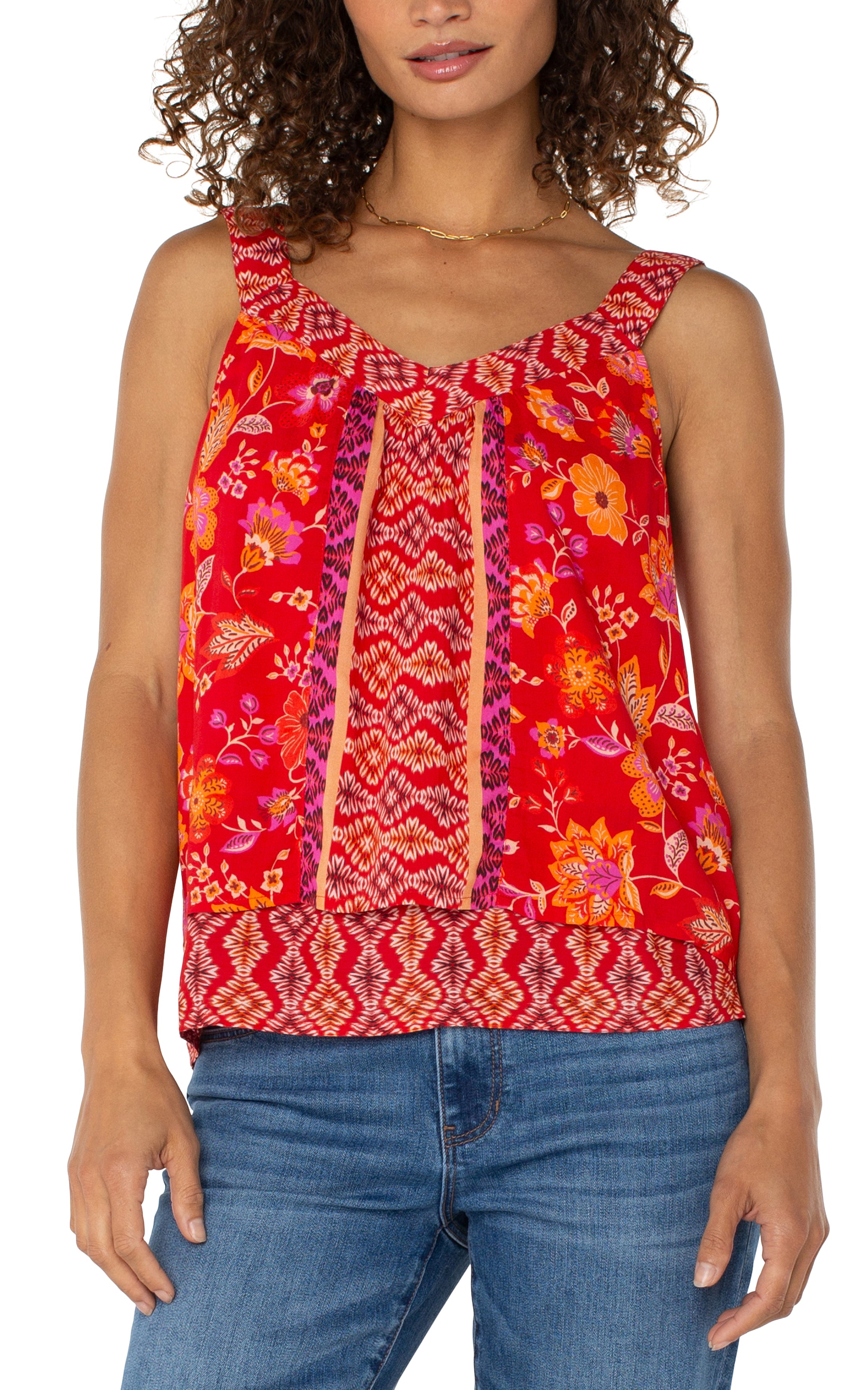 Image of SLEEVELESS V-NECK WOVEN TANK