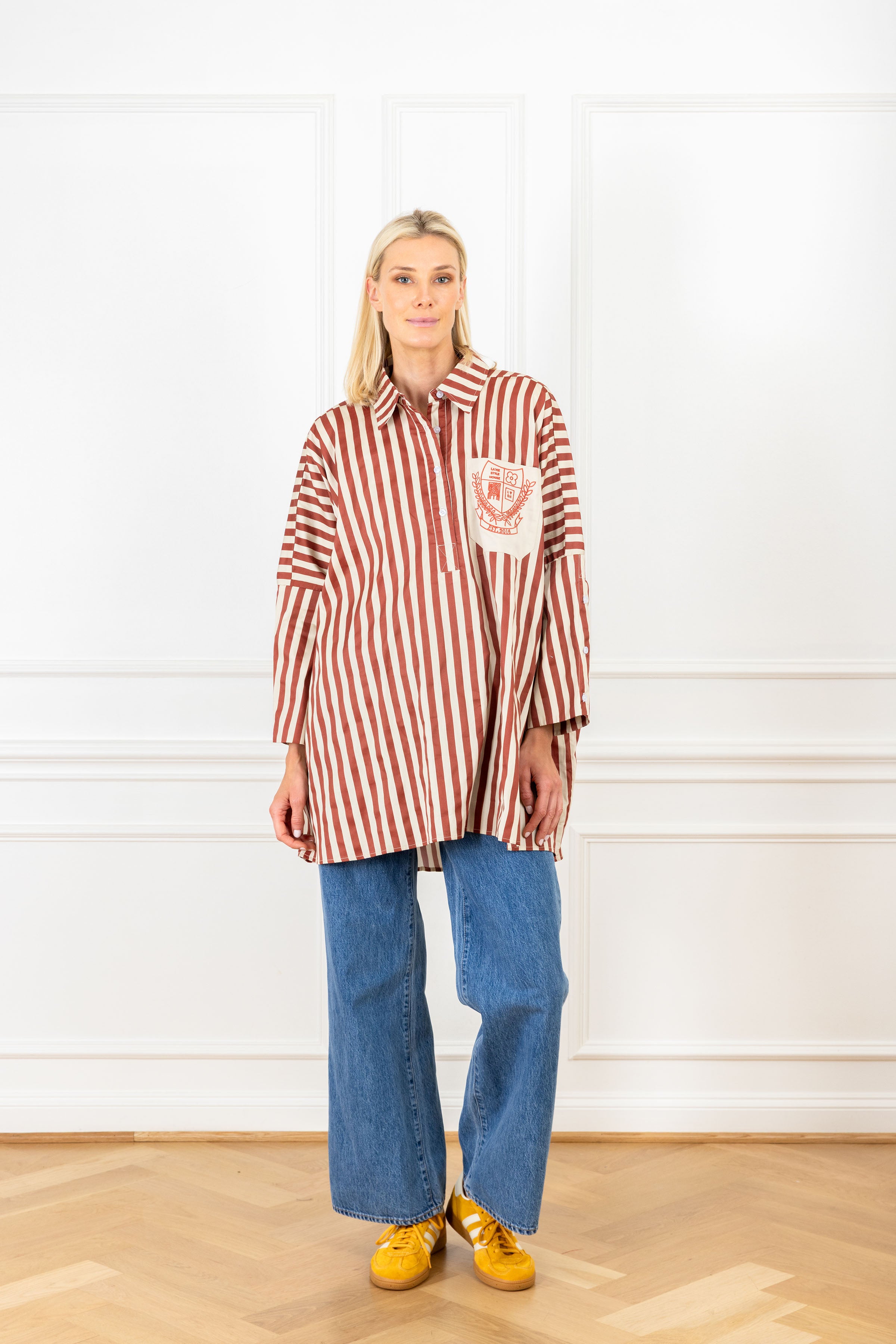 Image of Crest Cotton Stripe Boyfriend Shirt
