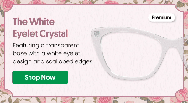 The White Eyelet Crystal | Featuring a transparent base with a white eyelet design and scalloped edges. | Shop Now