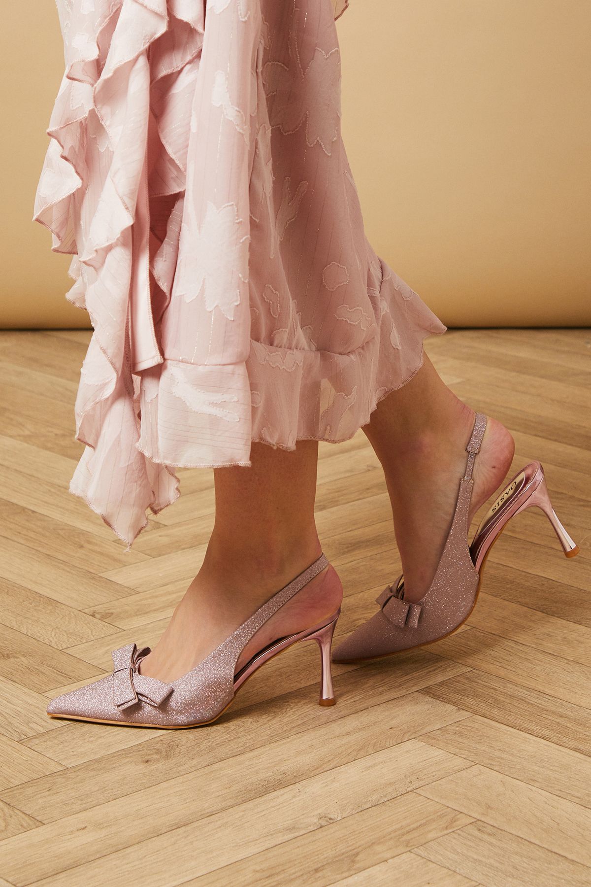 Brina Glitter Bow Detail Slingback High Stiletto Heel Court Shoes