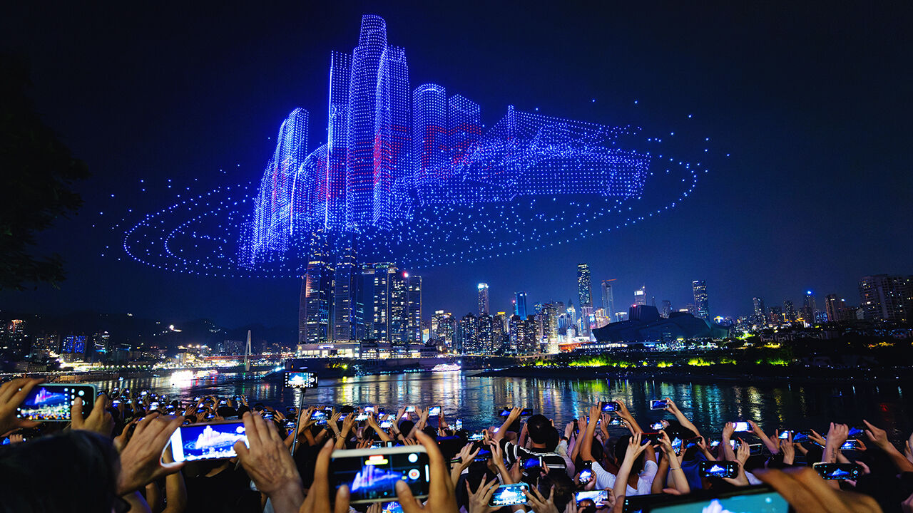 A drone light show featuring 11,787 drones in Chongqing, China.