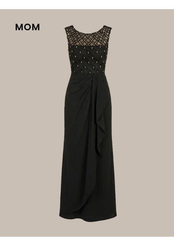 Draped Crepe Beaded Combo Gown In Black