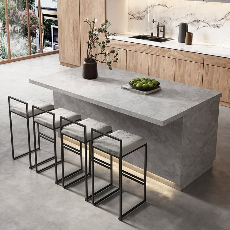 Japandi 72" Gray Kitchen Island with Storage & LED Lighting