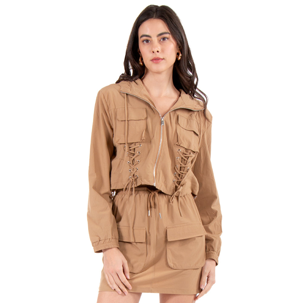 Chamarra Cargo Estilo Rompevientos-KHAKI / M