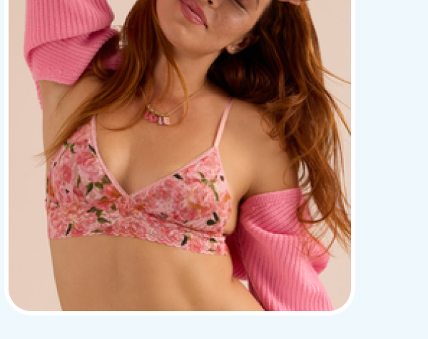 Printed Signature Lace® Padded Triangle Bralette Dancing Petals Pink