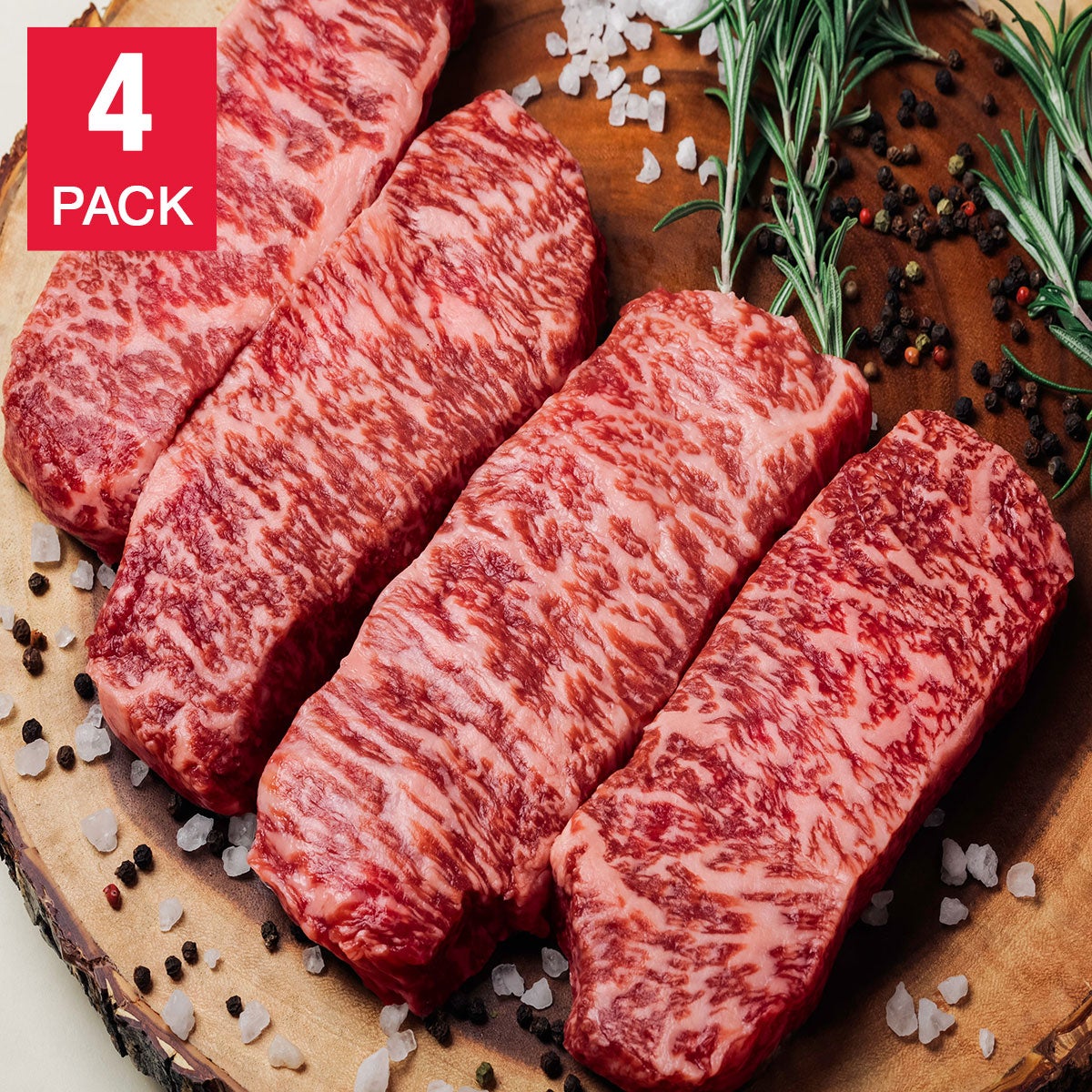 Japanese Wagyu Center Cut New York Strip Steaks, A5 Grade, (4/12 oz Per Steak), 4-Count, 3 lbs Total