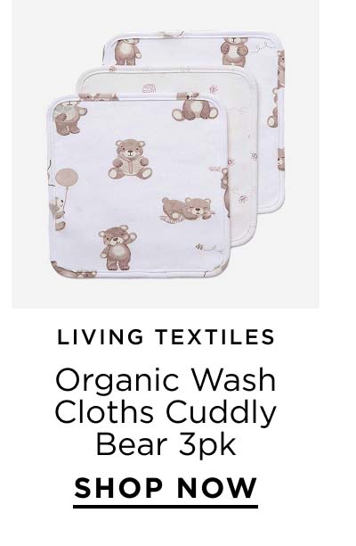 Living Textiles Organic Wash Cloths Cuddly Bear 3pk
