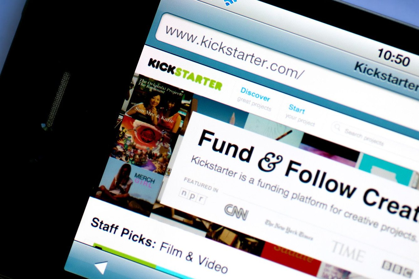 Kickstarter's home page on a phone screen in 2012. 