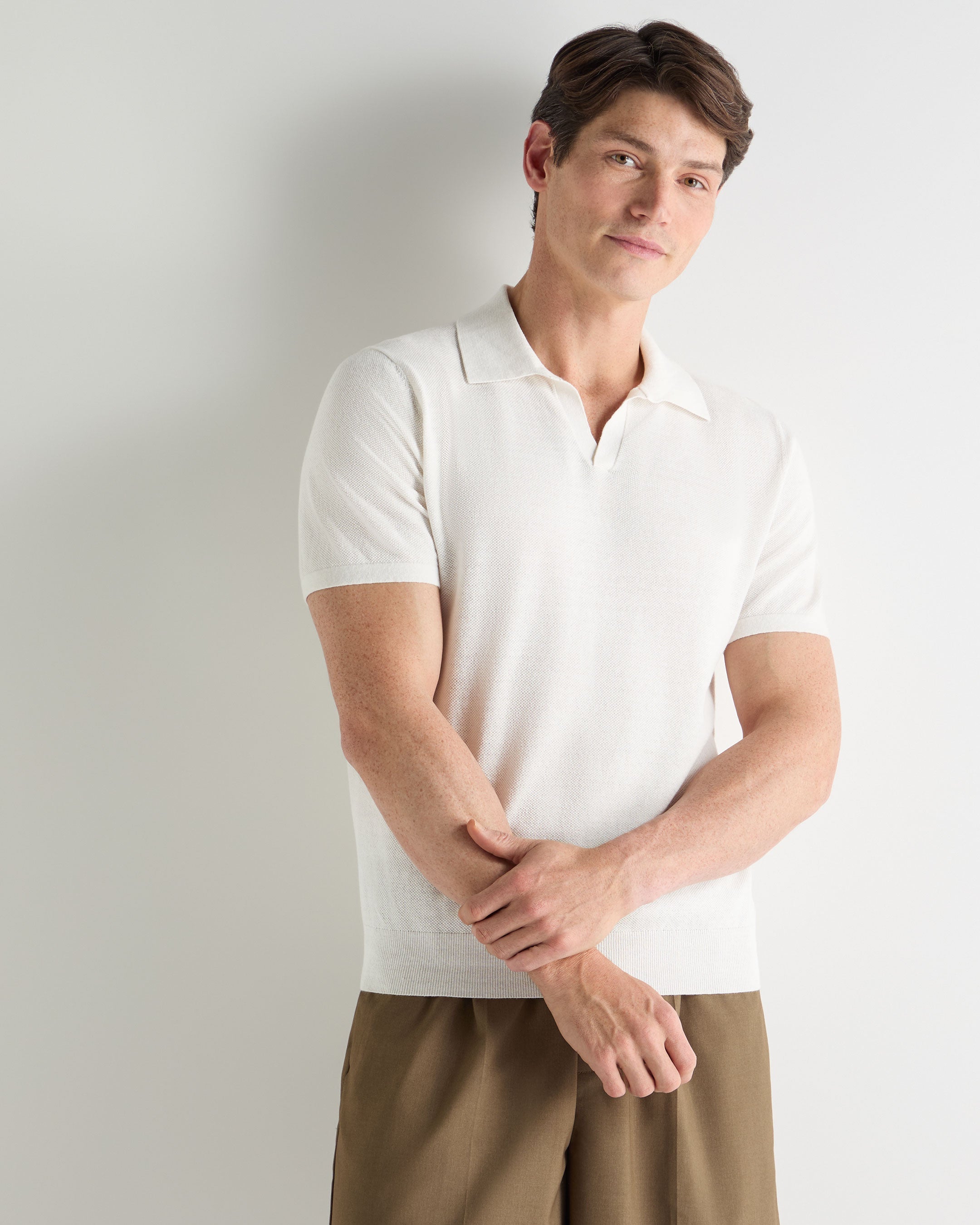 Image of Men's Pique Linen Blend Polo White