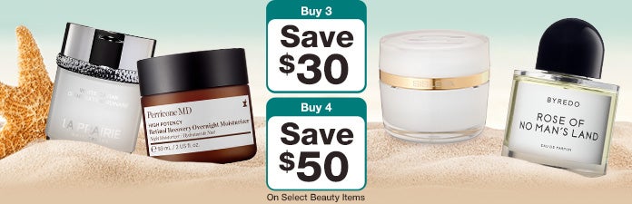 Buy 3 save $30 or buy 4 save $50 on select beauty items