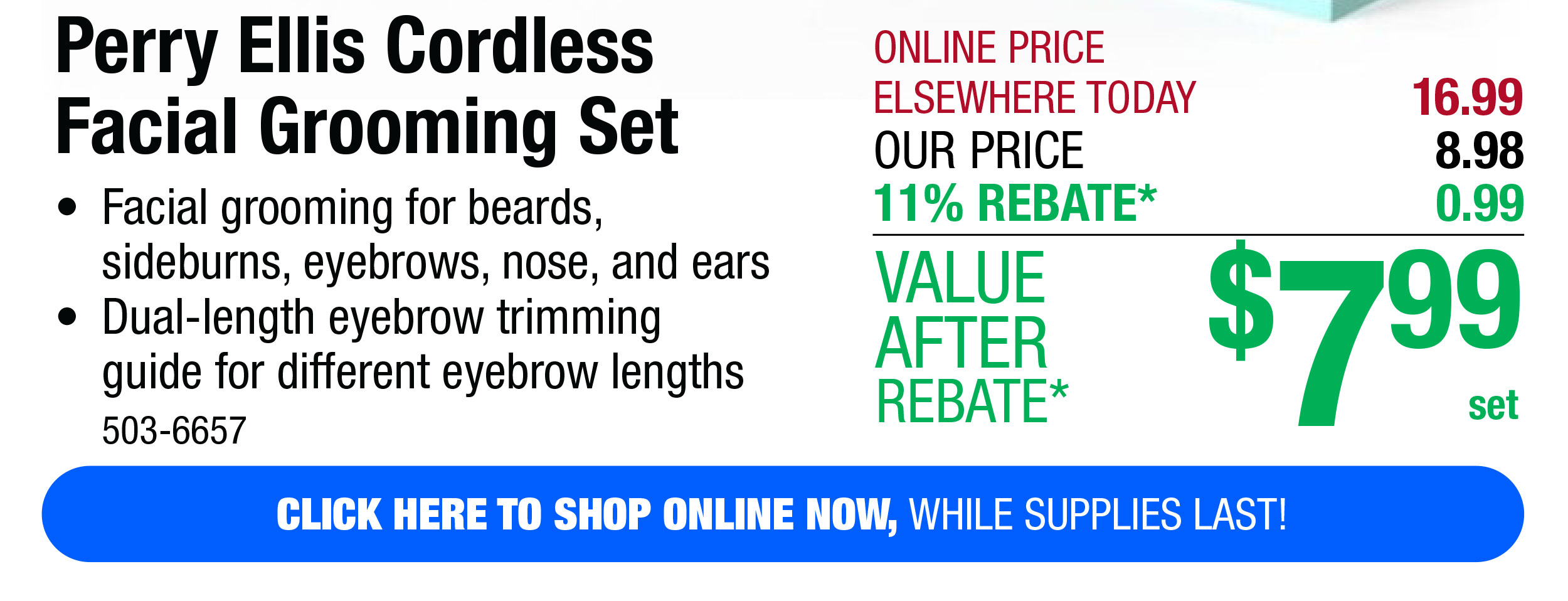 Perry Ellis Cordless Facial Grooming Set - Free Shipping To Store!
