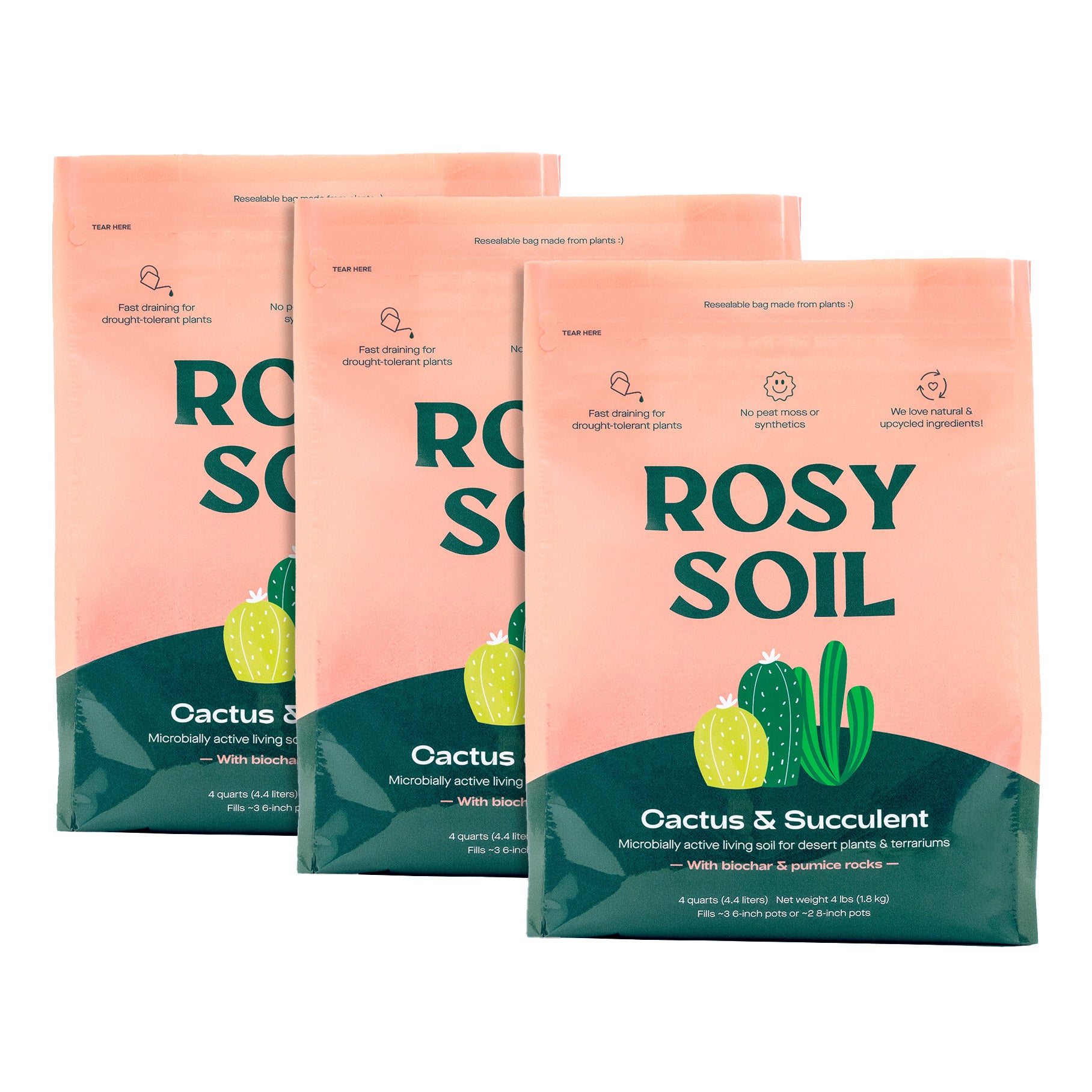 Cactus & Succulent Soil, 4-Quart, 3-Pack