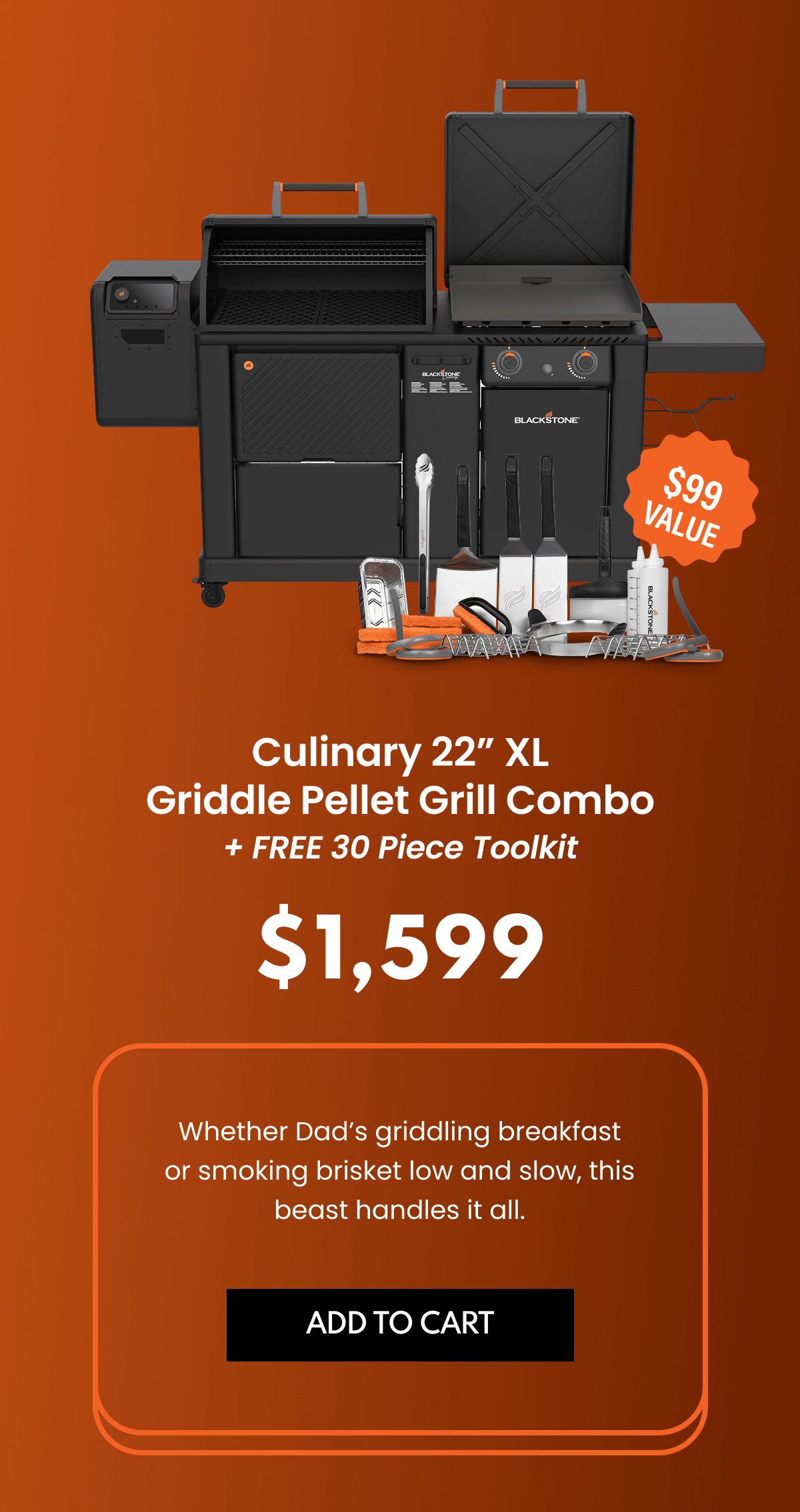 Culinary 22” XL Griddle Pellet Grill Combo + FREE 30 Piece Toolkit