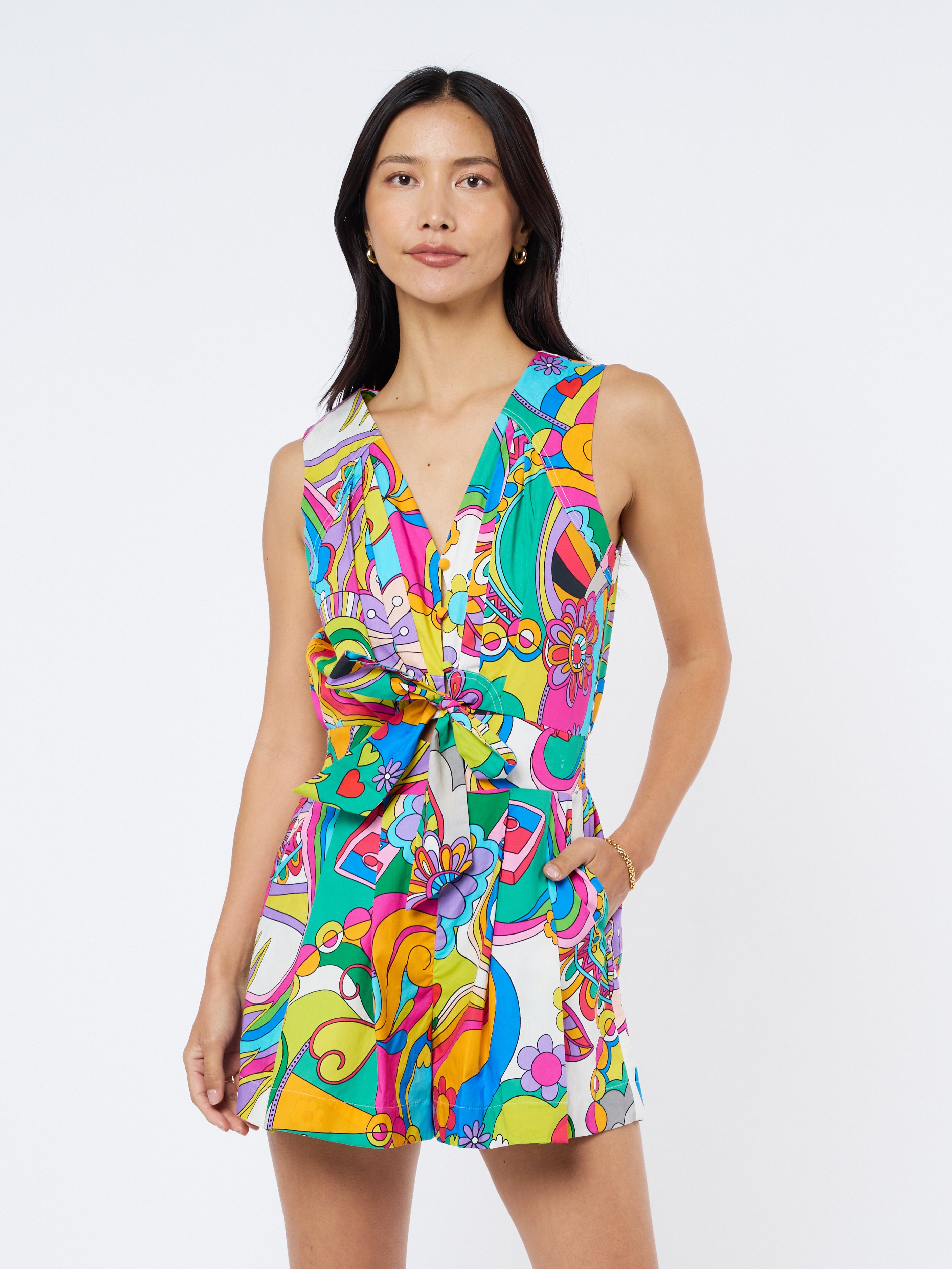 Image of Maritza Psychedelic Print Cotton Romper