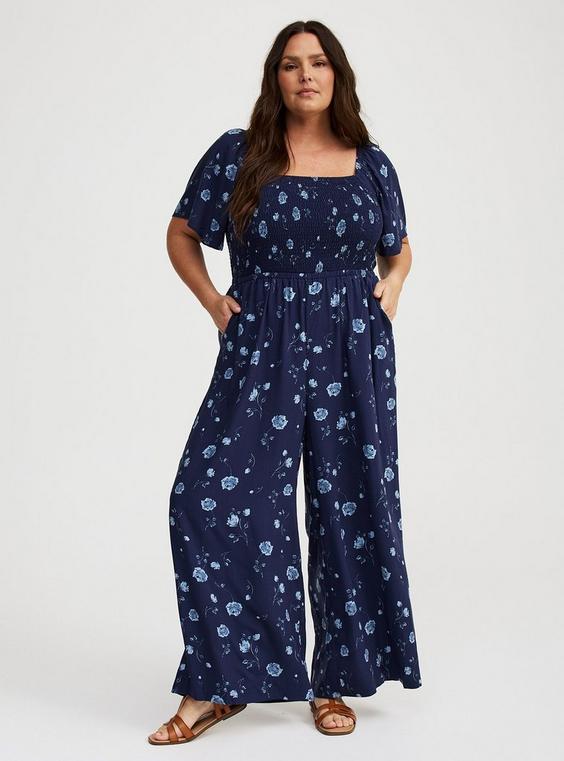 Flutter-Sleeve Smocked Jumpsuit