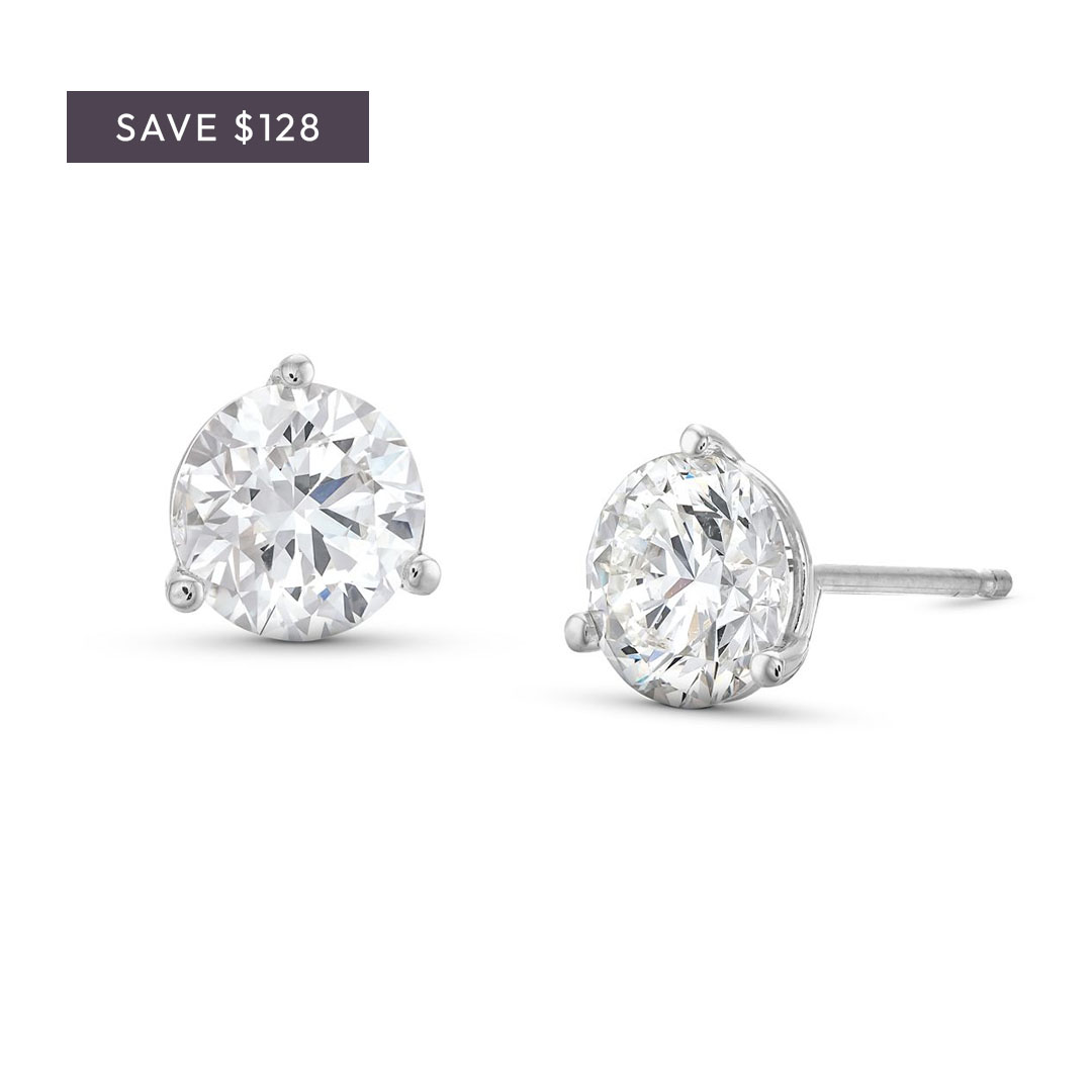 Three Prong Round Diamond Stud Earrings