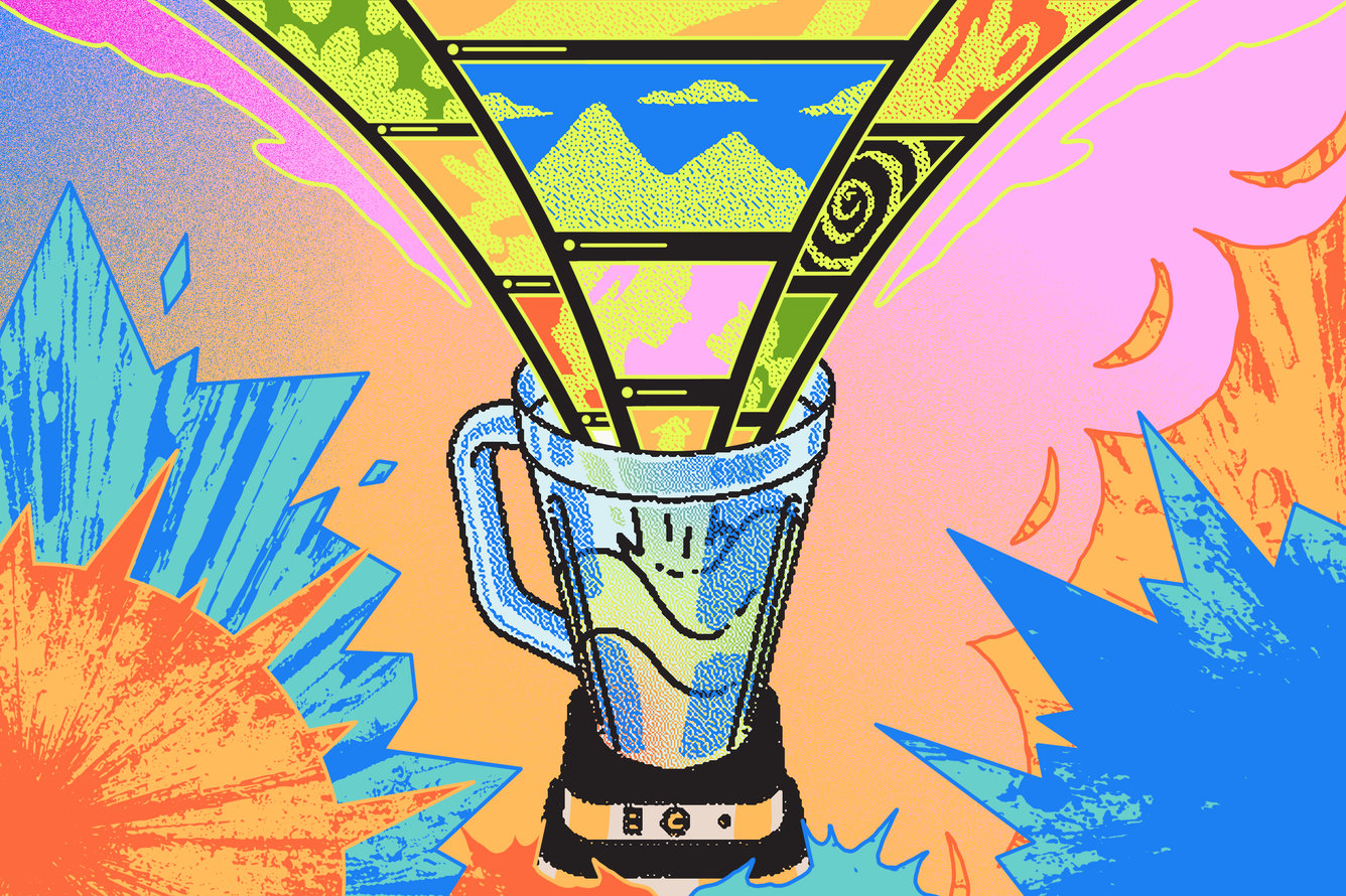 an illustration of instagram feeds being put into a blender