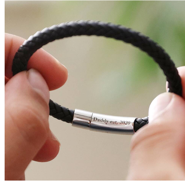 Men's Personalised Engraved Polished Leather Bracelet