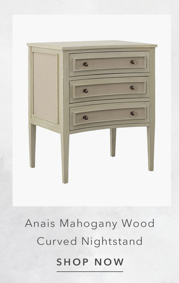 Anais French Country Beige Mahogany Wood Curved Nightstand