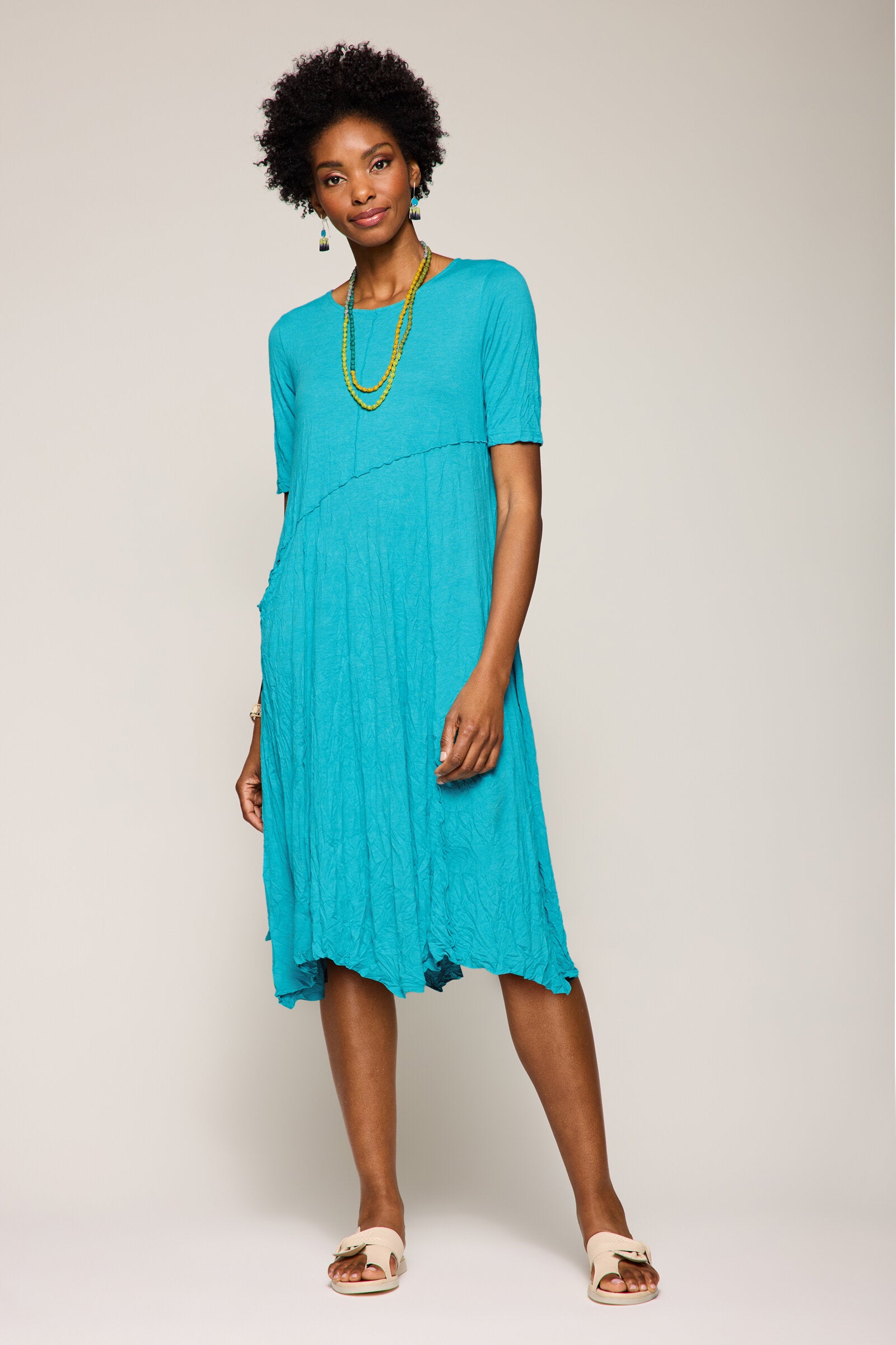 Image of Jillianne Knit Crinkle Dress - Aqua
