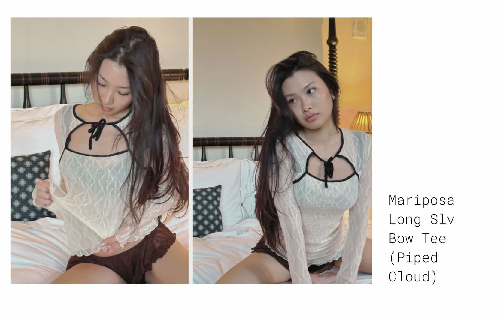 Mariposa Long Slv Bow Tee (Piped Cloud)