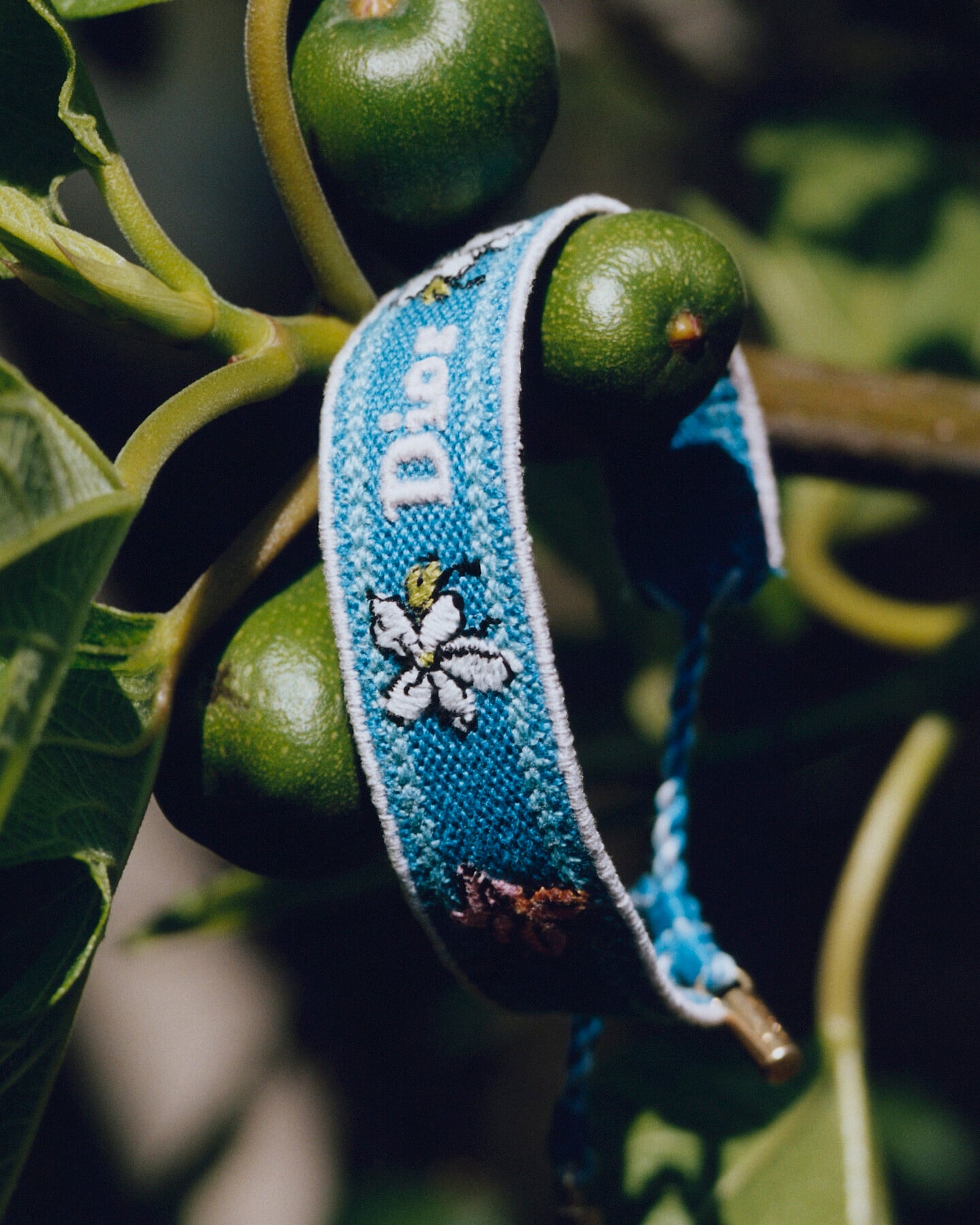 Dioriviera Dior Band Bracelet, Blue and Pink Brush & Bloom Embroidered Cotton and Gold-Finish Metal