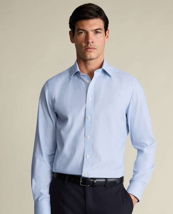 Non-Iron Twill Stripe Shirt – Mid Blue