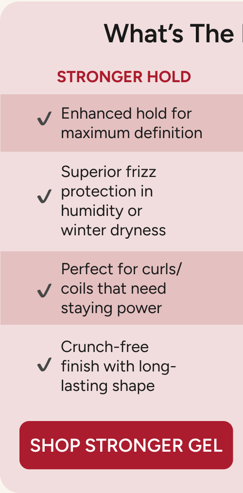 What's the Difference? Stronger Hold: Enhanced hold for maximum definition, superior frizz protection, crunch-free finish with long-lasting shape